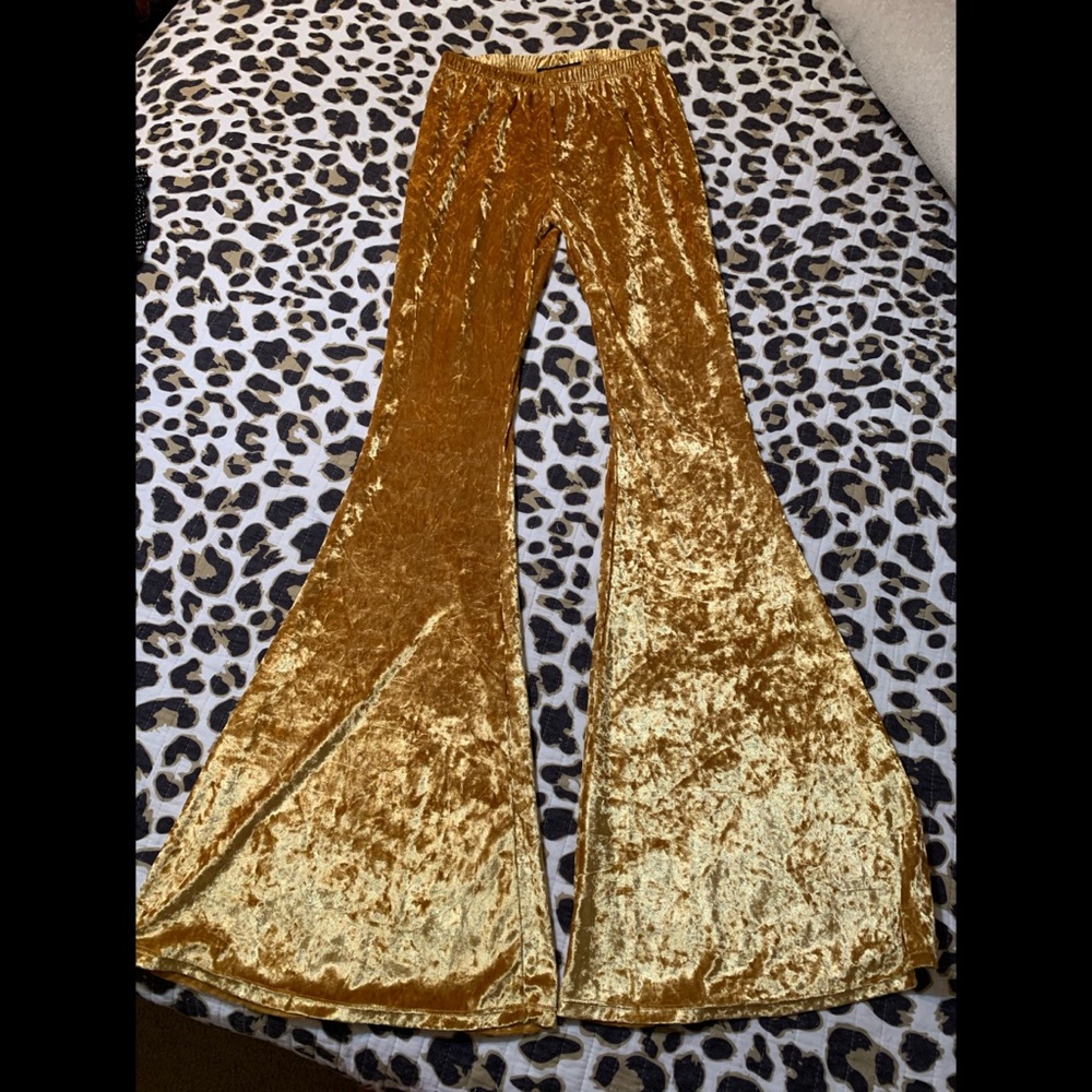 COPY - Gold crushed velvet bell bottoms